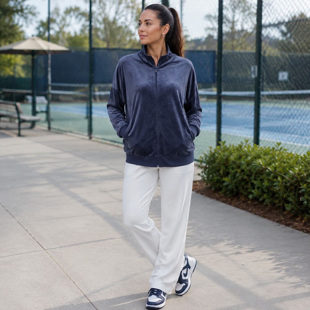 Spense Sport Velour Y2K Track Womens Jacket Sz L Full Zip Slate Blue Lounge